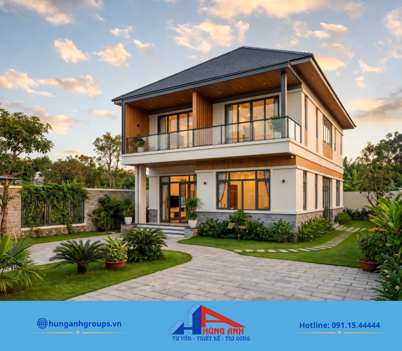 Phối cảnh biệt thự 2 tầng hiện đại giúp gia chủ hình dung tổng thể kiến trúc và tiêu chuẩn hoàn thiện thực tế trước khi thi công.
