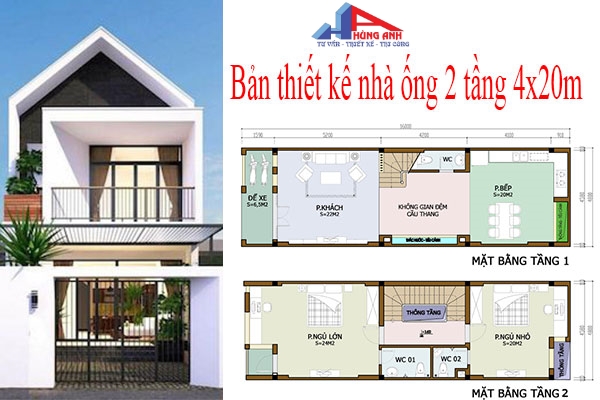 bản vẽ thiết kế nhà ống 2 tầng