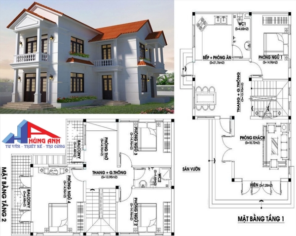 mẫu bản vẽ thiết kế nhà 2 tầng