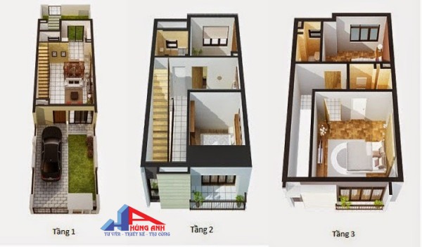 bản vẽ 3d nhà phố