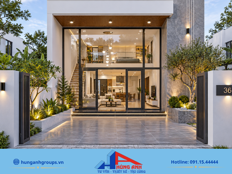 Xây Nhà Cấp 4 Gác Lửng Trọn Gói – Giá Từ 4,5Tr/m² 2026 Thiết kế nhà cấp 4 gác lửng hiện đại với hệ cửa kính thoáng đãng.