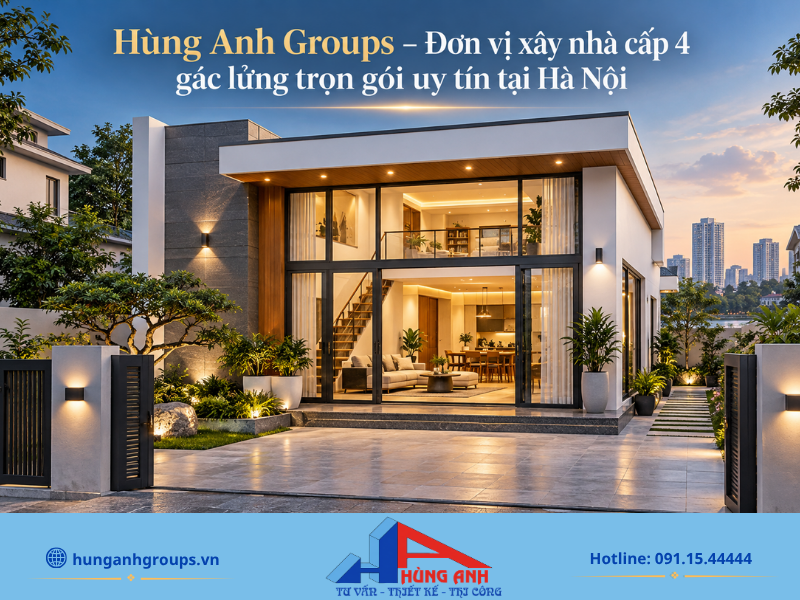 Xây Nhà Cấp 4 Gác Lửng Trọn Gói – Giá Từ 4,5Tr/m² 2026 Hùng Anh Groups - Đơn vị thi công nhà cấp 4 gác lửng trọn gói uy tín.