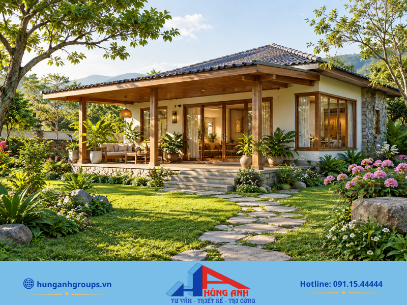 Thiết kế nhà cấp 4 sân vườn đơn giản, mang thiên nhiên vào không gian sống.