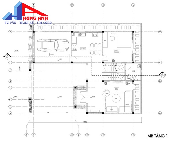 bản vẽ thiết kế nhà biệt thự mặt bằng tầng 1