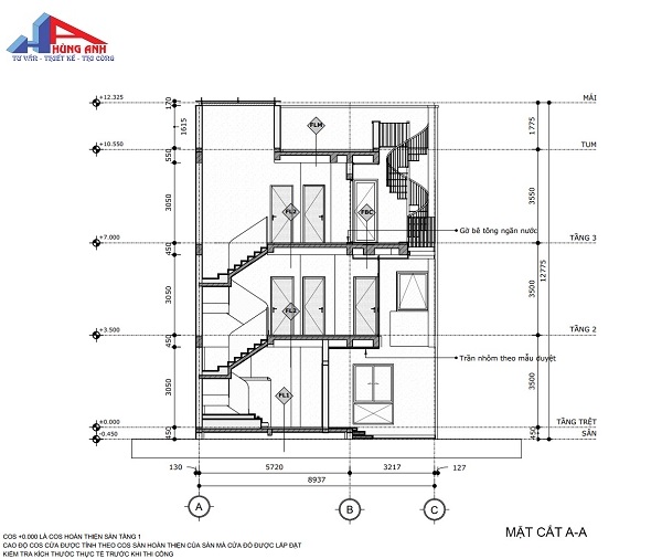 bản vẽ mặt cắt nhà phố