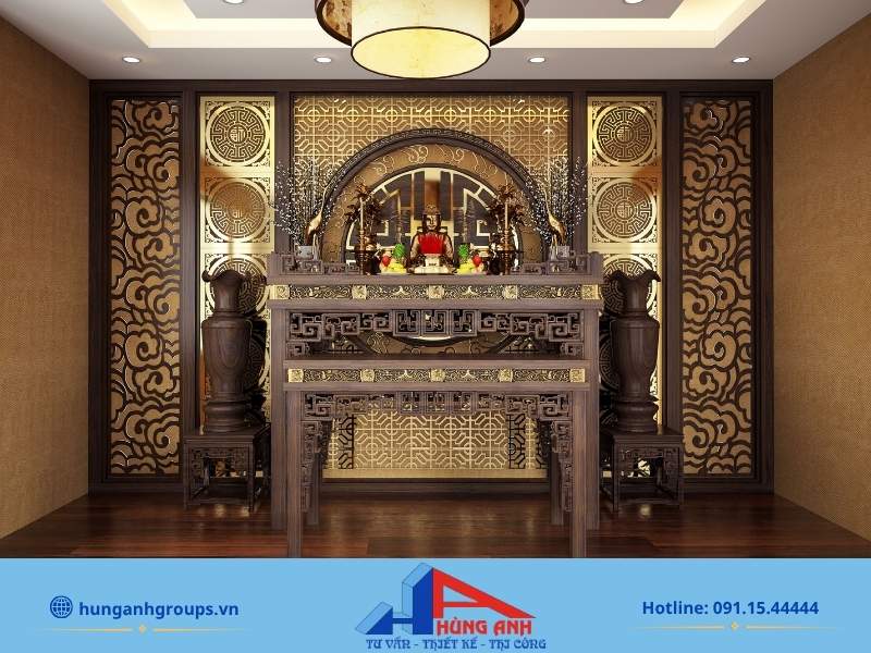 Cách bày biện bát hương, lọ hoa, mâm bồng cần tuân thủ quy tắc đối xứng và gọn gàng.