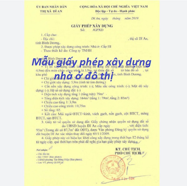 Mẫu giấy phép xây dựng nhà ở đô thị