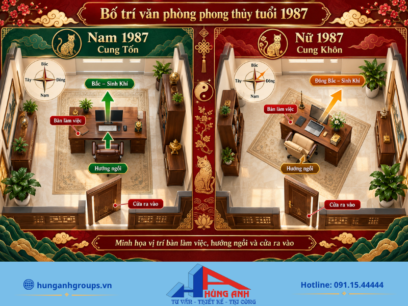 Vị trí đặt bàn làm việc và quầy thu ngân giúp gia chủ 1987 kinh doanh thuận lợi.