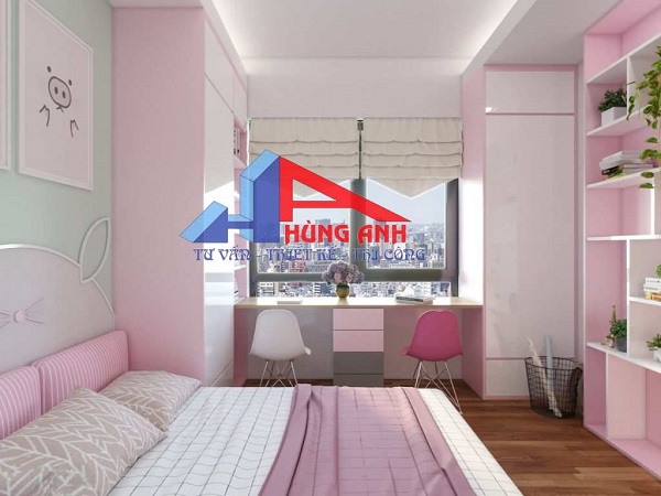 mẫu thiết kế phòng ngủ nhà chung cư cho bé gái