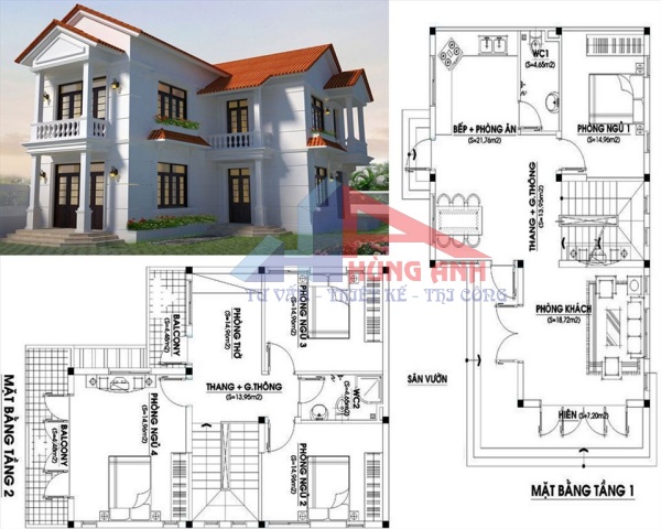 thiết kế nhà 2 tầng chữ l