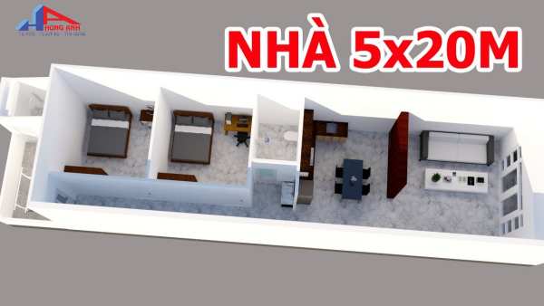 nhà cấp 4 2 phòng ngủ 5x20m