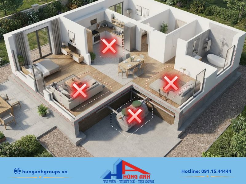 Bể phốt nên đặt ở đâu trong nhà ống đúng kỹ thuật Các vị trí không nên bố trí bể phốt