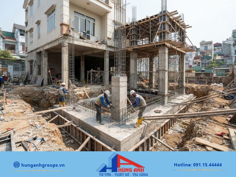 Gia cố móng nâng tầng an toàn đúng kỹ thuật Gia cố móng quyết định an toàn khi nâng tầng