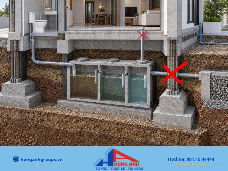 Bể phốt nên đặt ở đâu trong nhà ống đúng kỹ thuật Nguyên tắc kỹ thuật khi bố trí bể phốt