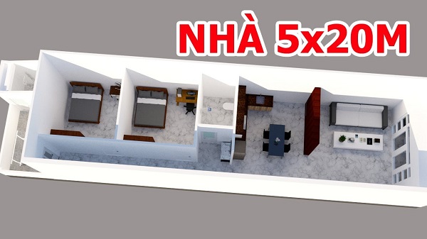 Mẫu nhà cấp 4 đẹp 5x20 2 phòng ngủ