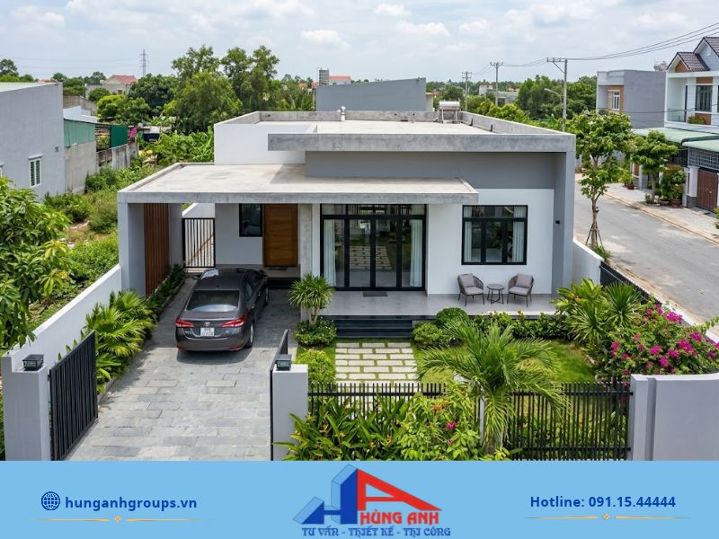Mẫu nhà cấp 4 đẹp 5x20 mái bằng, mặt tiền tối giản