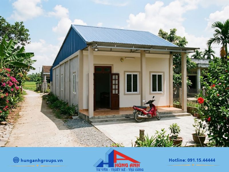 Nhà cấp 4 5x20 mái tôn có tường chắn mái hiện đại