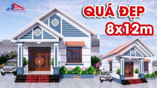 mẫu nhà cấp 4 mái thái 8x12m 2 phòng ngủ