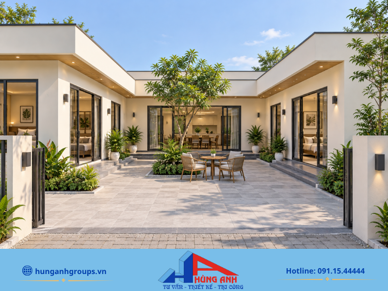 Thiết kế mái bằng đơn giản diện tích 110m², giải pháp tối ưu chi phí nhưng vẫn đảm bảo sự thông thoáng.