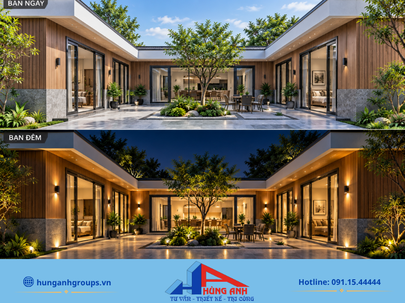 Vẻ đẹp sang trọng, ấm áp từ sự kết hợp tương phản giữa vật liệu đá granite và gỗ nhựa.