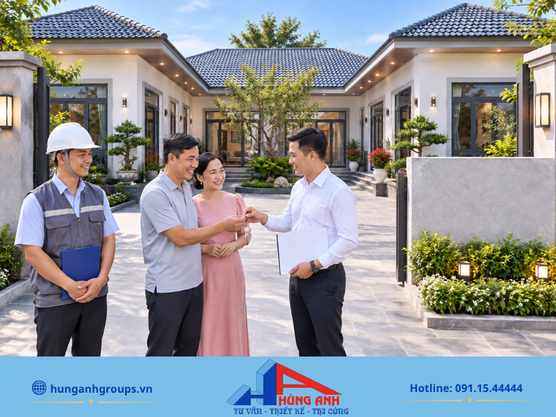 Hùng Anh Groups - Đơn vị đồng hành uy tín với quy trình thiết kế và thi công nhà cấp 4 chữ U trọn gói chuyên nghiệp.
