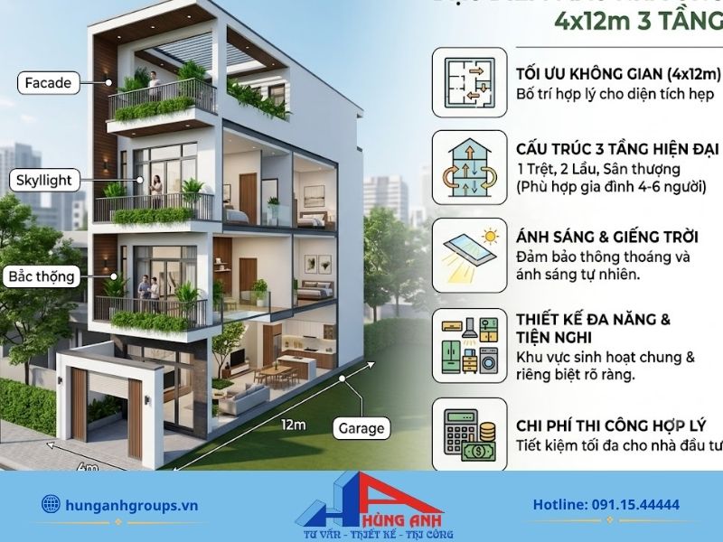 Top 99+ Mẫu Nhà Ống 3 Tầng 4x12m Hiện Đại, Tối Ưu Công Năng Đặc điểm mẫu nhà ống 4x12m 3 tầng