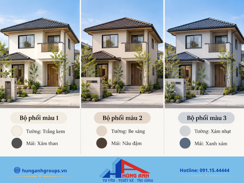 Sự kết hợp màu sắc hài hòa giữa sơn tường trung tính và ngói lợp giúp tôn lên vẻ đẹp thanh lịch của ngôi nhà.