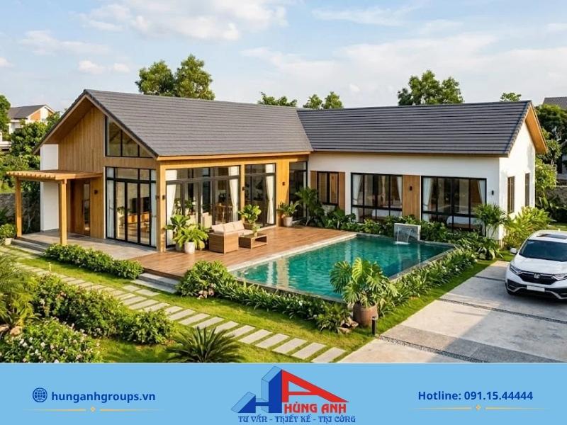 Biệt thự mini nhà cấp 4 3 phòng ngủ có sân vườn xanh mát thoáng đãng