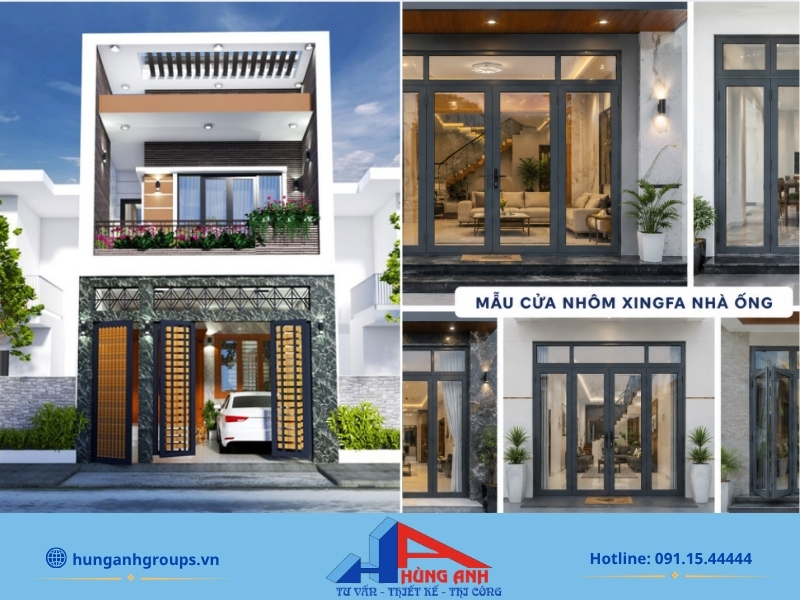 Hệ thống cửa nhôm kính Xingfa lấy sáng mặt tiền cho mẫu nhà ống 2 tầng 5x20m thoáng đãng