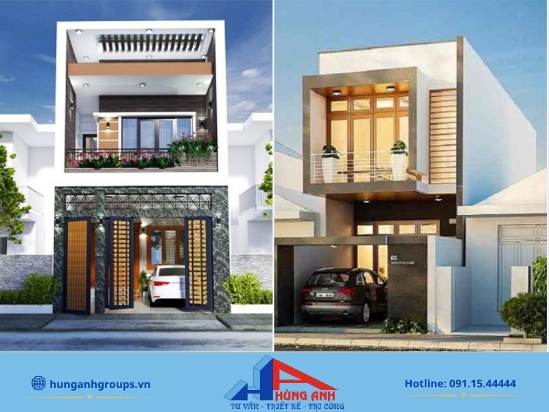 Mẫu nhà ống 2 tầng 5x20m có gara ô tô an toàn không ám mùi xăng xe