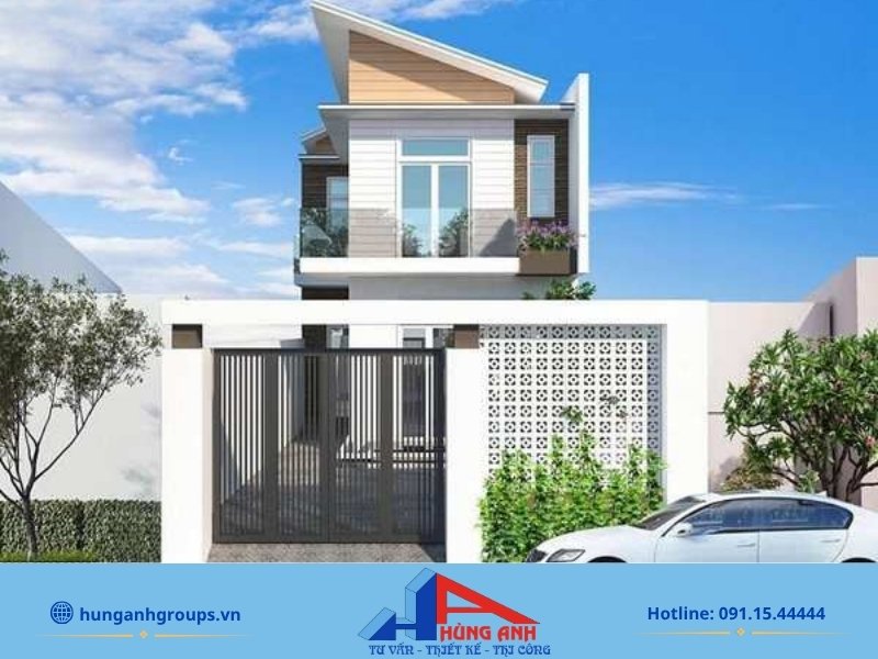 Mẫu thiết kế nhà ống 2 tầng 5x20m mái lệch độc đáo giúp ngôi nhà hút gió trời thông thoáng