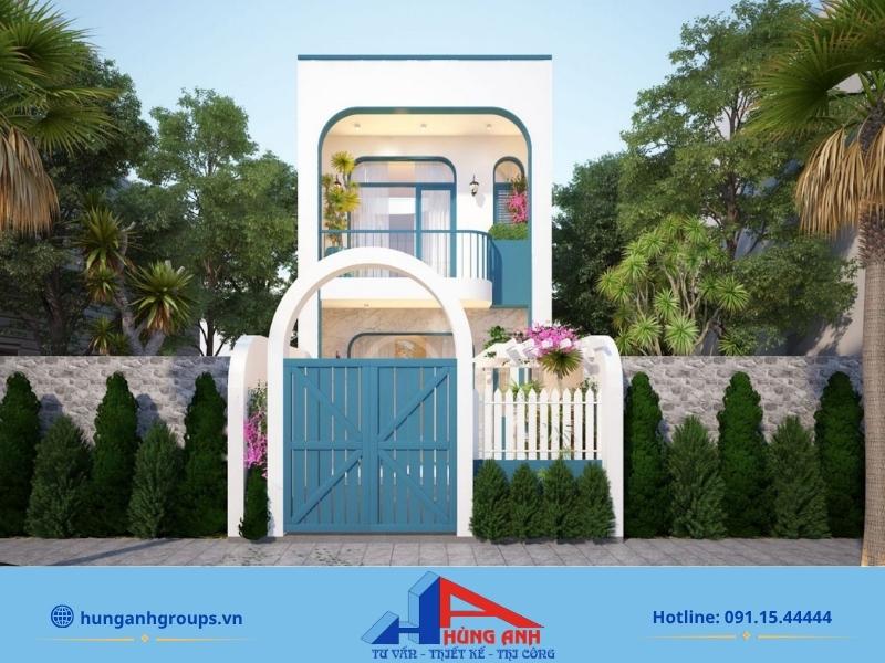 Mẫu thiết kế nhà ống 2 tầng 5x20m mặt tiền độc bản mang hơi thở kiến trúc Cycladic Địa Trung Hải