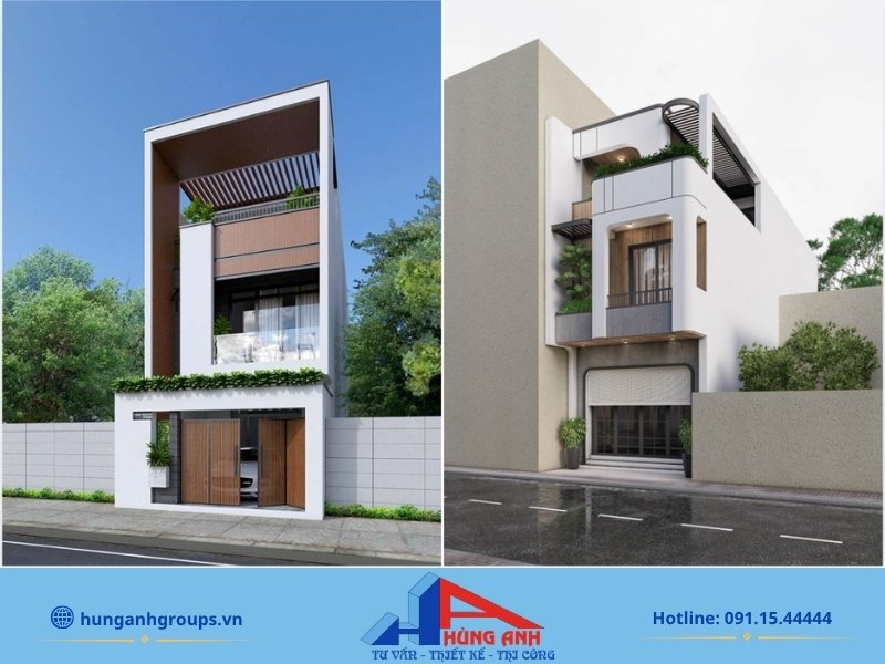 Xây nhà ống mặt tiền 5m trọn gói thiết kế và hoàn thiện Mẫu thiết kế nhà ống 2 tầng 5x20m phong cách hiện đại mặt tiền 5m