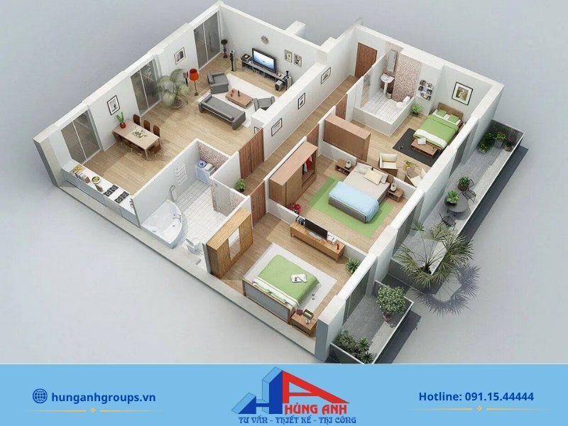 Mẫu xây nhà cấp 4 3 phòng ngủ đẹp tiết kiệm chi phí 