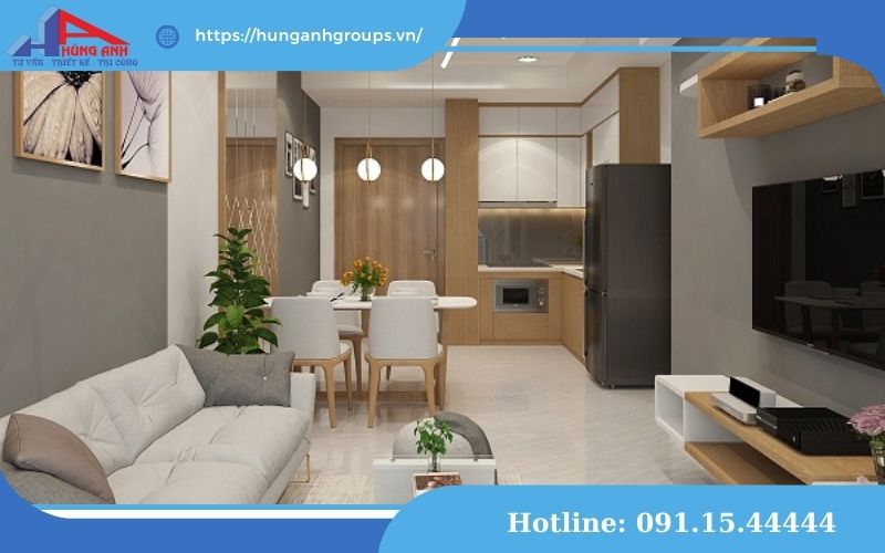 thiết kế phòng khách liền bếp tại chung cư
