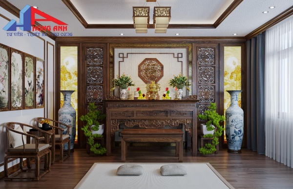 thiết kế nội thất phòng thờ gỗ tự nhiên