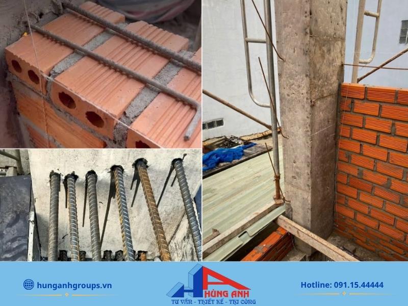 Khoan cấy thép râu chống nứt nách cột khi thi công xây tường gạch 200