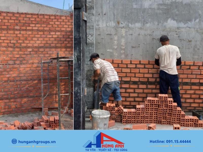 Kỹ thuật khóa mạch và câu gạch so le trong cách xây tường gạch 200