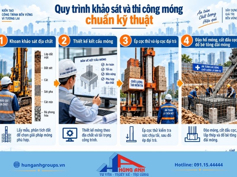 Móng nhà trên nền đất yếu: Hướng dẫn chọn móng và xử lý chống lún Quy trình khảo sát và thi công móng chuẩn kỹ thuật