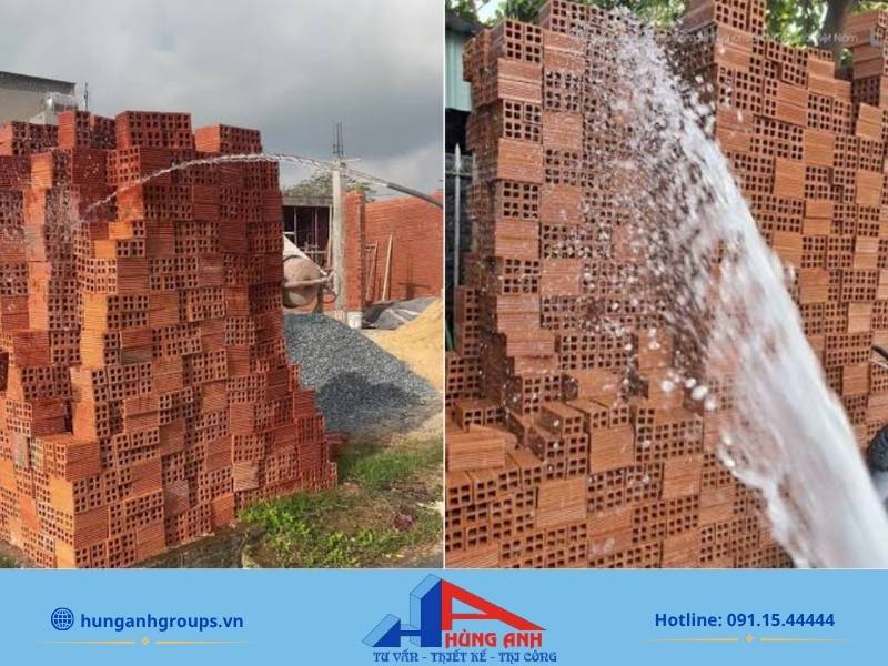 Ngâm gạch no nước là quy tắc bắt buộc trong cách xây tường gạch 200