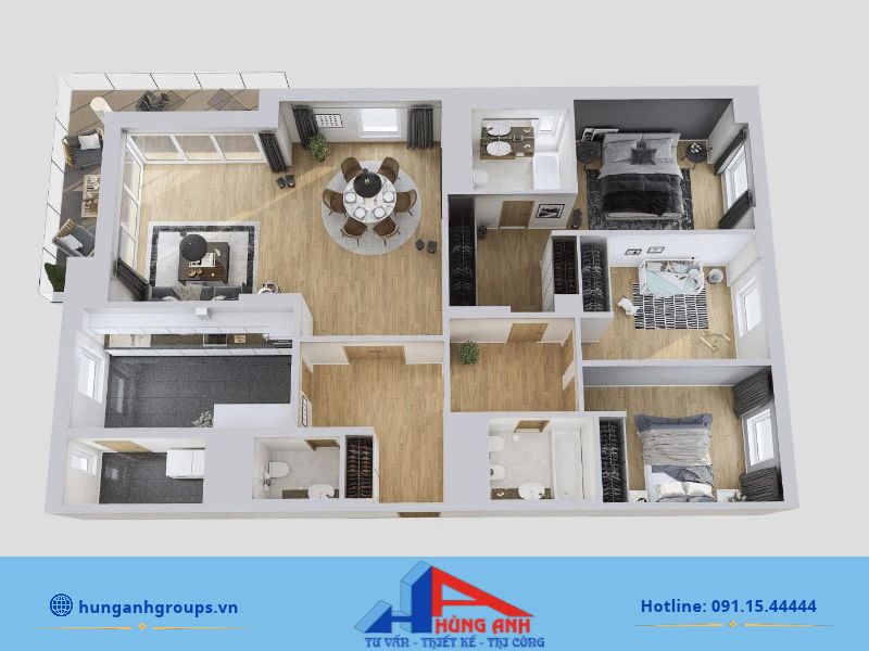 Xây nhà cấp 4 60m2 hết bao nhiêu tiền? Dự toán chi tiết 2026 mau nha cap 4 60m2 co 3 phong ngu