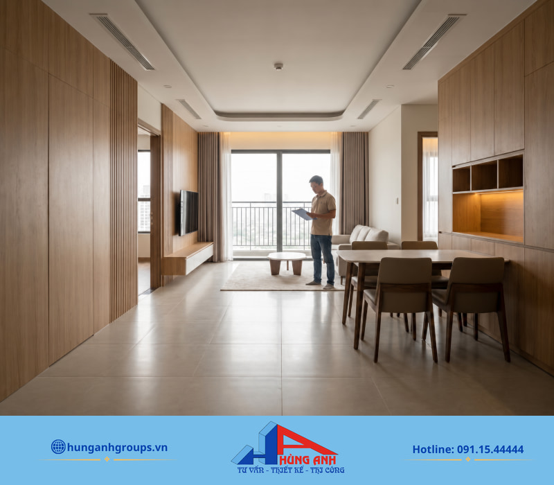 Thi công nội thất trọn gói, hạn chế phát sinh chi phí ẩn Không gian căn hộ hoàn thiện đồng bộ giữa phần thô kỹ thuật, đồ gỗ may đo và hệ thống chiếu sáng.