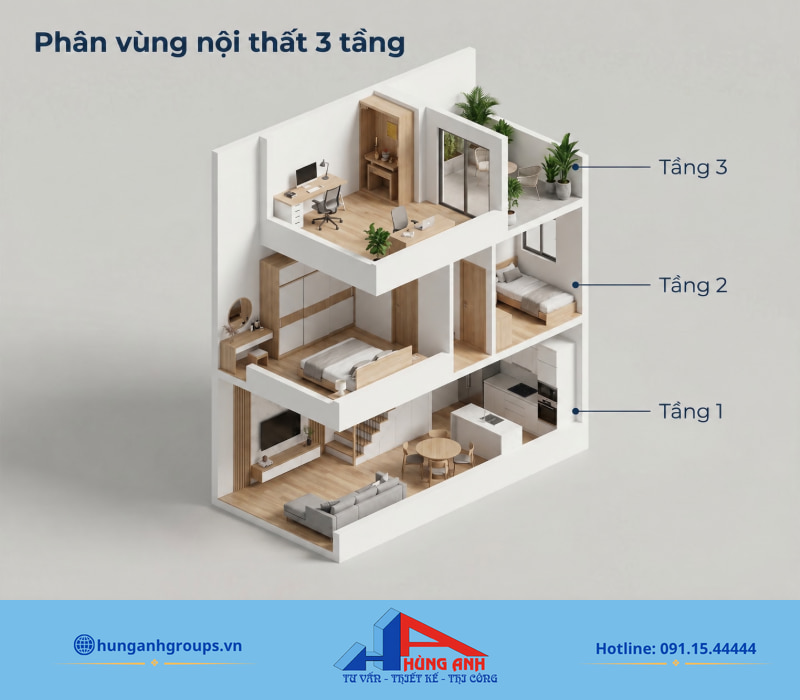 Phân vùng theo tầng giúp bóc tách khối lượng chuẩn xác và hạn chế tối đa phát sinh ngân sách.