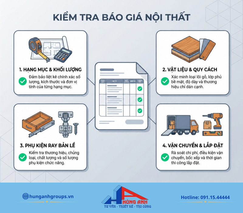 So sánh báo giá trên cùng khối lượng, quy cách vật liệu và phụ kiện để chọn đúng nhà thầu.