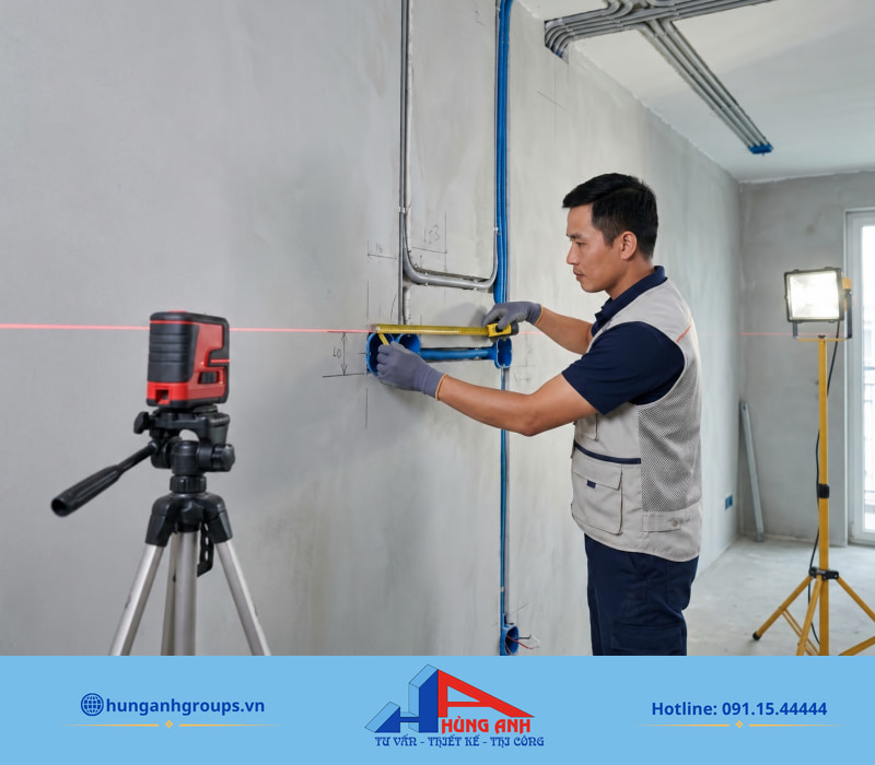 Thi công nội thất trọn gói, hạn chế phát sinh chi phí ẩn Xử lý chuẩn cốt kỹ thuật điện nước âm tường giúp tránh đục phá khi lắp đặt đồ nội thất.