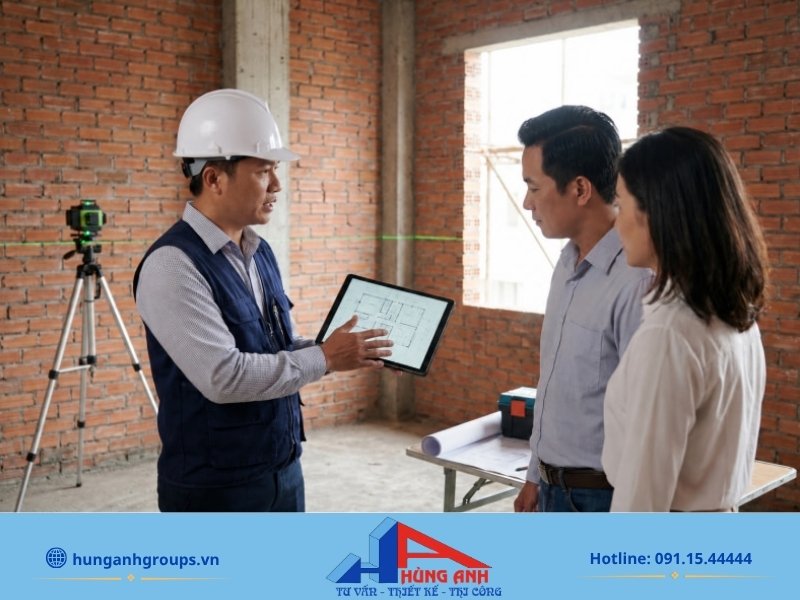 Báo giá hoàn thiện nhà ống | Bóc tách minh bạch 2026 Kỹ sư Hùng Anh Groups khảo sát hiện trạng phần thô hoàn thiện nhà ống tại Hà Nội