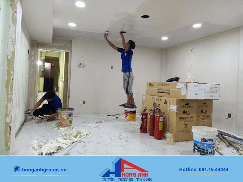 Báo giá hoàn thiện nhà ống | Bóc tách minh bạch 2026 Thi công sơn bả tường và trần thạch cao hoàn thiện nhà ống sắc nét