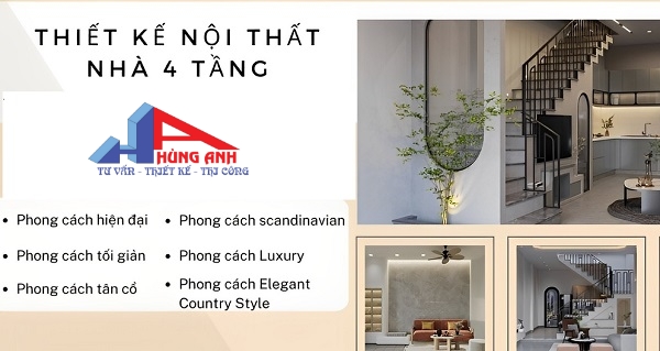 Thiết kế nội thất nhà 4 tầng