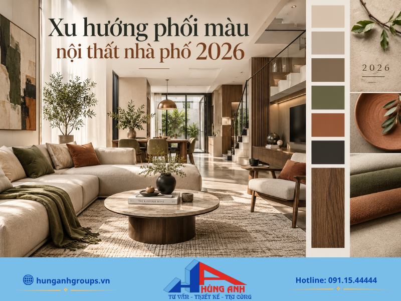 50+ Mẫu Thiết Kế Nội Thất Nhà 4 Tầng Đẹp, Hiện Đại 2026 Ứng dụng quy tắc phối màu 60-30-10 với các tông màu ấm áp để mang lại chiều sâu cho không gian.
