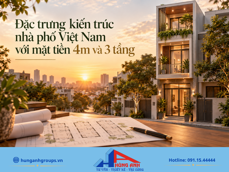 Đặc trưng kiến trúc nhà phố Việt Nam với mặt tiền 4m và 3 tầng